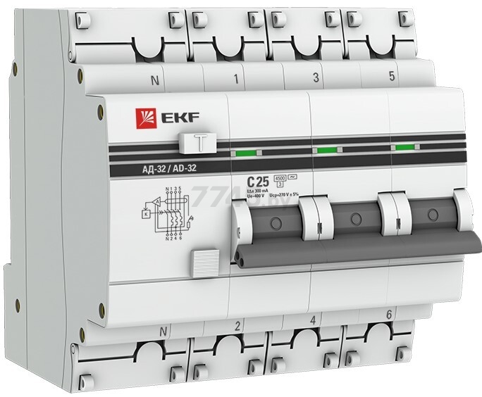 Дифавтомат EKF PROxima АД-32 3P+N 32А 30мА тип AC (DA32-32-30-4p-pro)